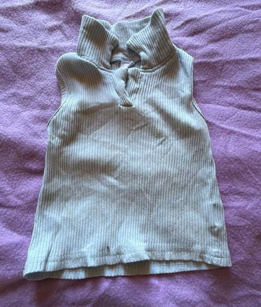Girls Ribbed Knit Mock Neck Sleeveless Polo Tank Top